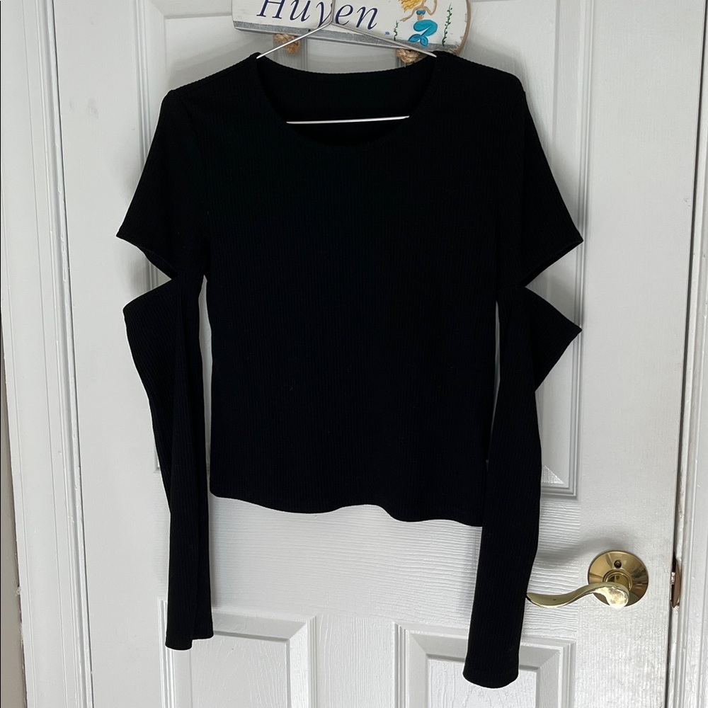 Dazy Black Ribbed Long Sleeve Top